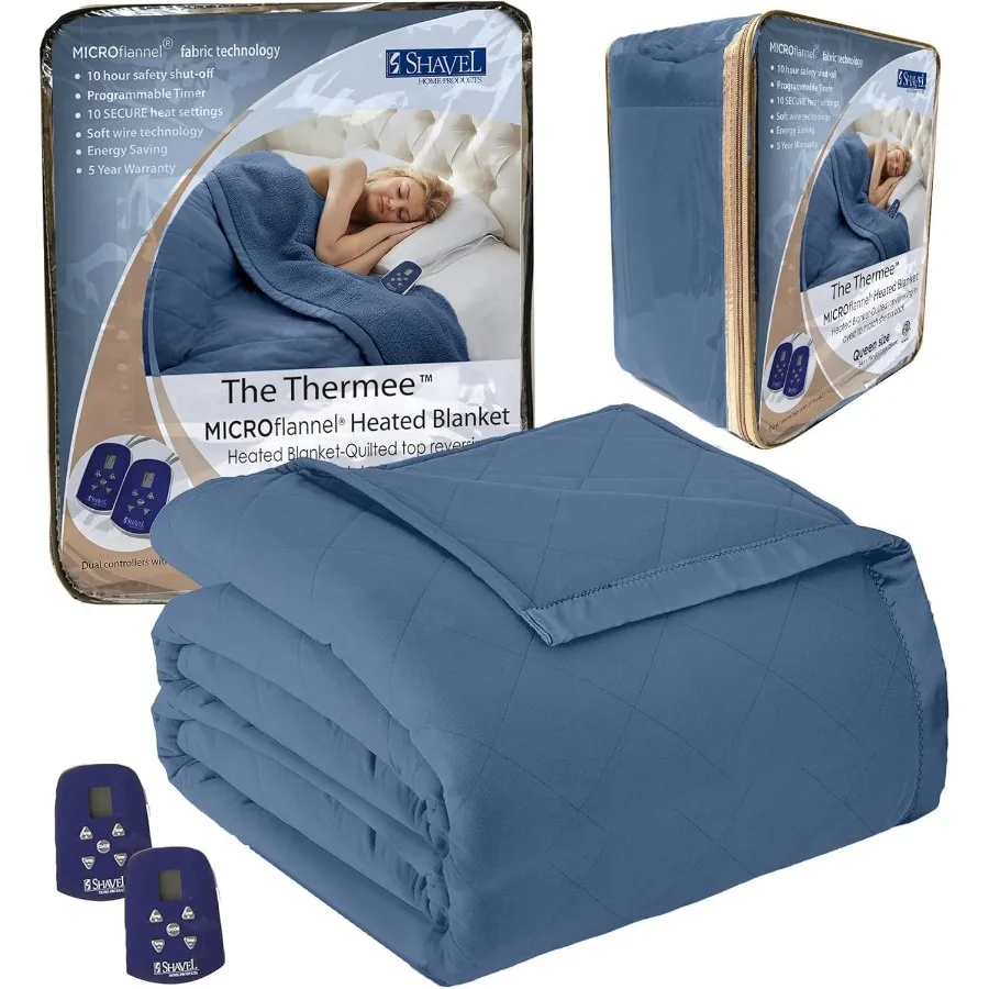 

Micro Flannel Blanket Queen Size Heated Blanket with 10 settings Programable Heating Blanket Luxuriously Soft Heated Throw Blan