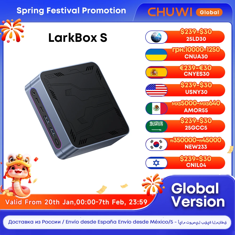 CHUWI 2024 LarkBox S Mini PC Intel Core i3-1220P Windows 11 Mini Pc 16GB DDR4 512GB PCIe M.2 SSD WIFI5 BT5.1 Desktop Computer