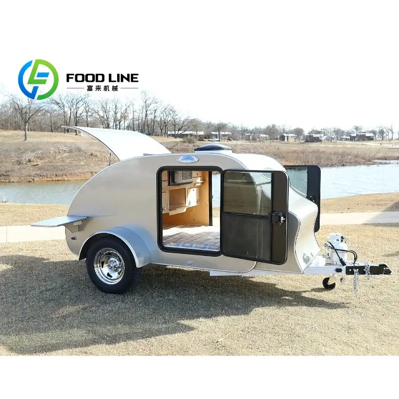 Light Teardrop Travel Trailer with Aerodynamic Body Strong Suspension Roomy Bed Rear Cooking Section Ventilation for Road Trip