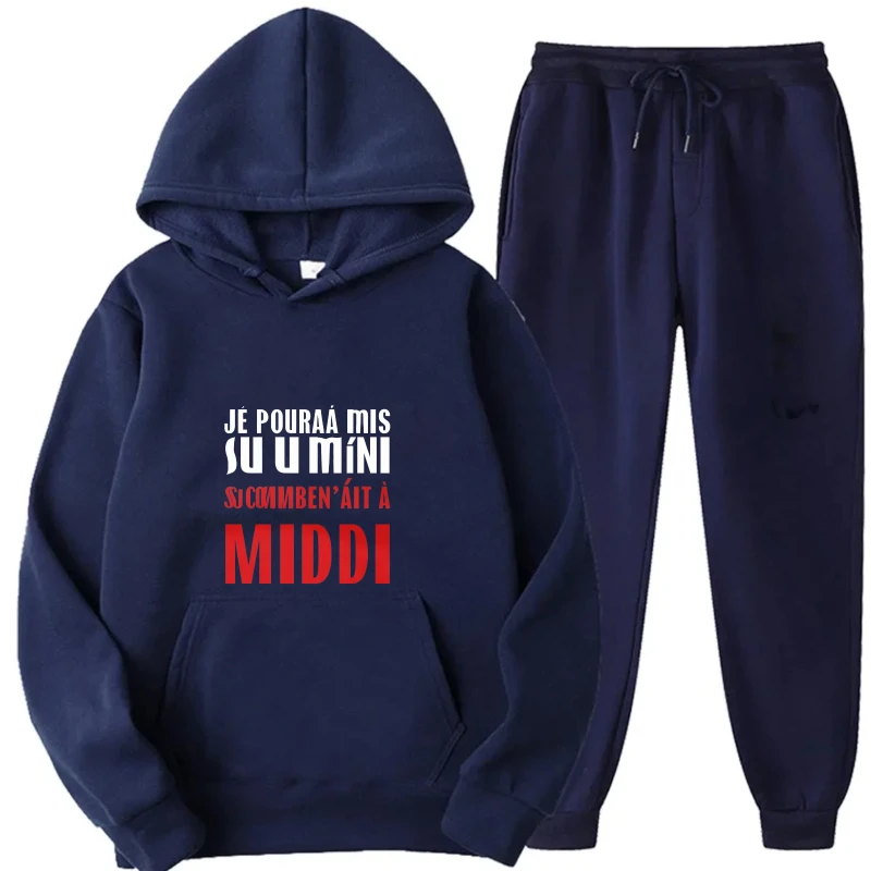 طقم هوديي مطبوع باللون الأزرق الداكن نص فرنسي La Terre Est Rond ملابس رياضية كاجوال للرجال والنساء ملابس ترفيهية خارجية