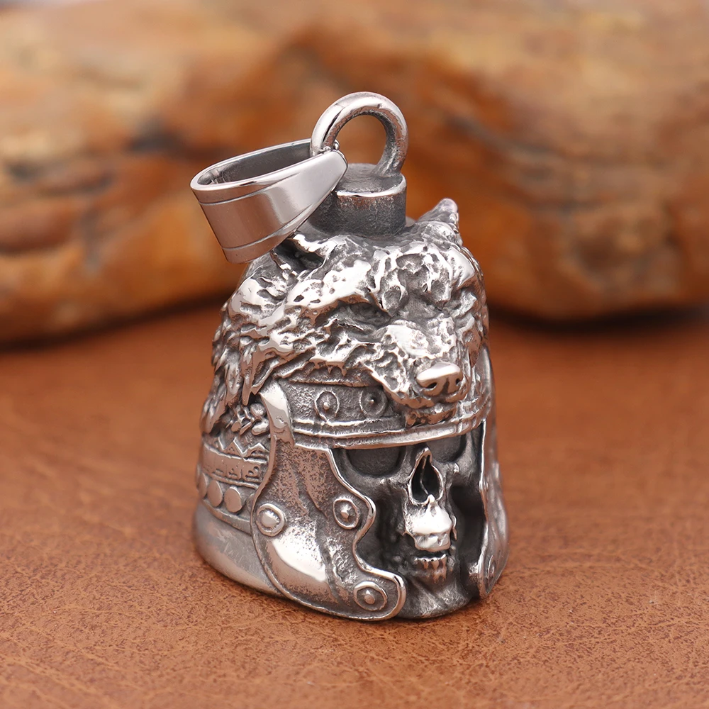 Vintage Gladiator Wolf Schädel Wächter Glocke Anhänger Charme Edelstahl Halsketten Punk Hip Hop Männer Frauen Schmuck Halloween Geschenk