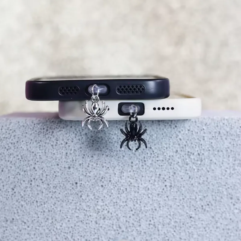 Phone dush Accessories Decorative Spider Black and Antique Silver Trick Phone Dust Ornament for iPhone For Samsung Type-C