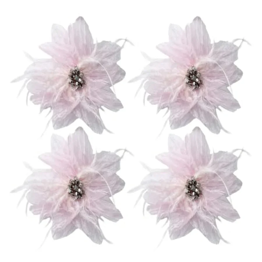 Broches para mujer, 4 piezas, de organza con diseño de flor y pluma, pinzas para el pelo, estilo pin-up de bailarina, flores mexicanas para el pelo, horquillas, broches para sombreros de fiesta del té H