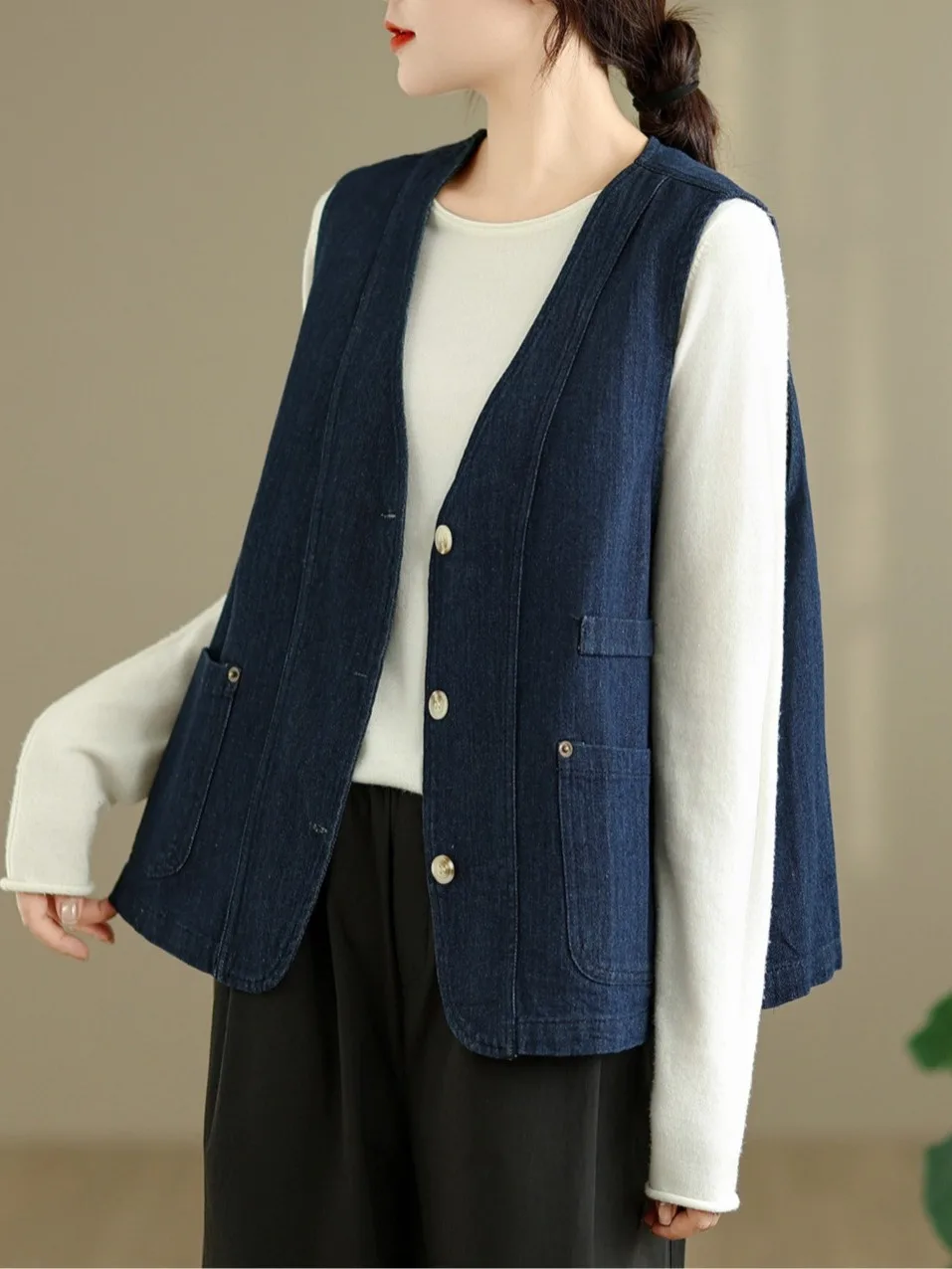 Casual Loose V-Ne Denim Vest Women's Versatile Design Sensation Bal Tank Top Spring Autumn Slimming Effectiven