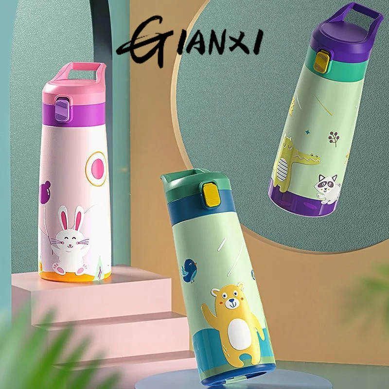 GIANXI Children's Thermos Cup To School With Straw Cup Large Capacity Male And Female Primary School Kindergarten Water Cup