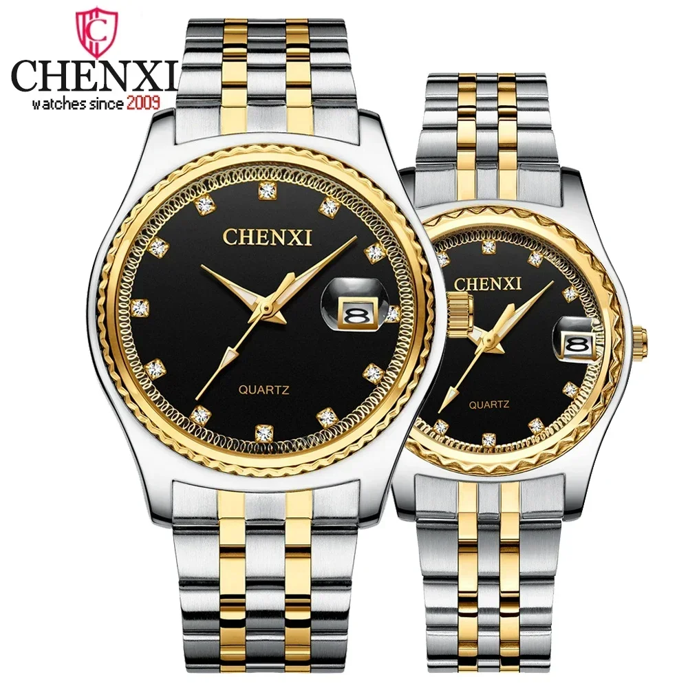 CX-8204 CHENXI Top Luxe Merk Mannen Vrouwen Horloges Volledig Stalen Strass Quartz Horloge Koppels Klok Waterdicht Horloges