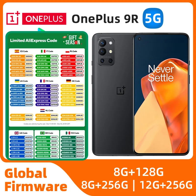 Global Rom OnePlus 9R 9 R 5G Smartphone 8GB 256GB Snapdragon 870 120Hz AMOLED Display 65W Warp 48MP Original used phone