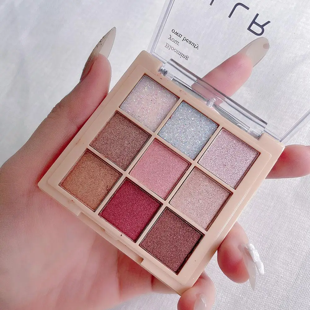 Paleta de sombras de ojos de nueve colores, sombra de ojos rosa brillante mate, maquillaje nacarado de larga duración, moda Ros T4U7