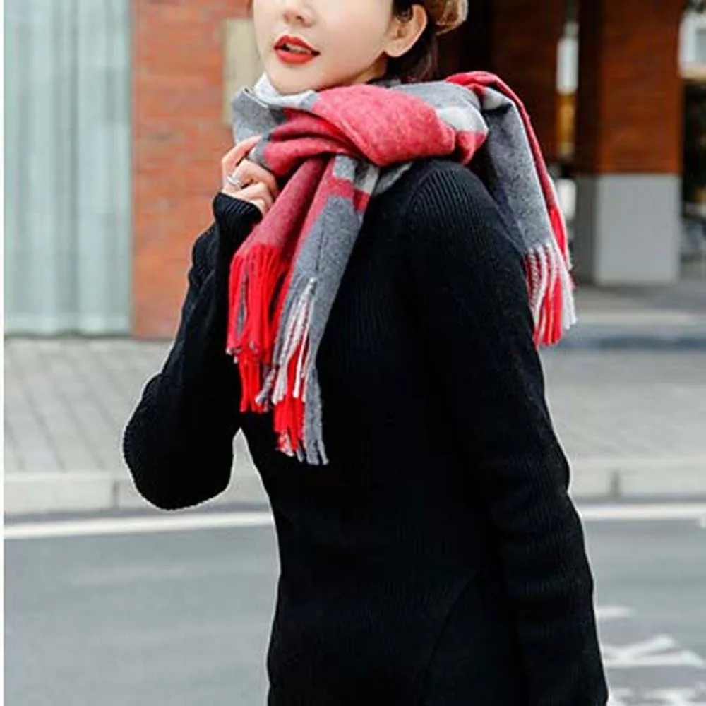 

Gifts Wool Classic Plaid Scarf Soft Polyester Knitted Wool Scarf Korean Style Cold-proof Long Neckscarf with Tassel Men