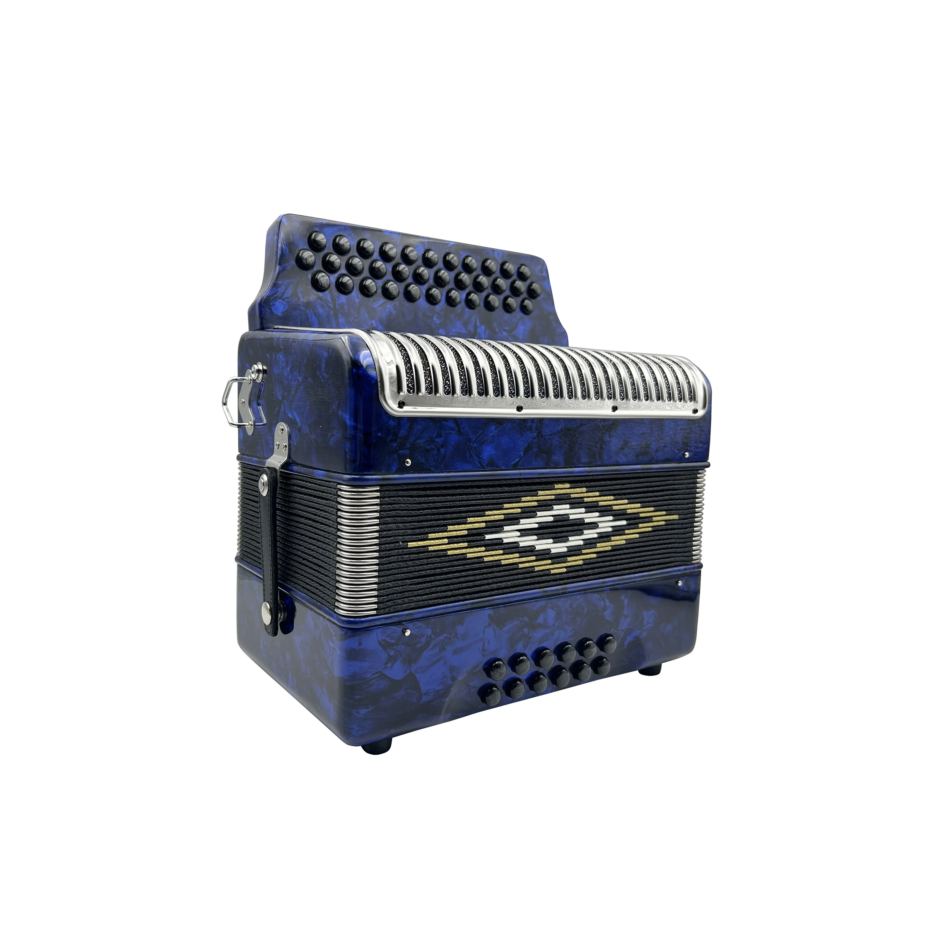 12 Bass Diatonic Student Accordion Blue Celluloid 34 Buttons Portable Piano Customized
