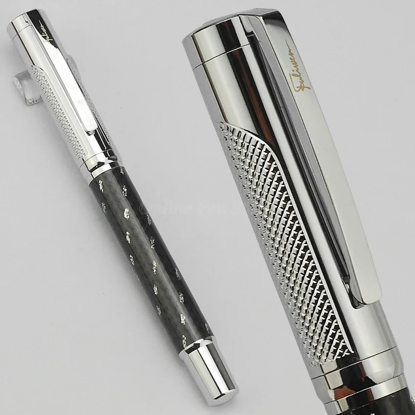 

Fuliwen Metal Black And Silver Carbon Fiber Business Fountain Pen Broad Nib 0.7mm Silver Trim Professional Ink Pen Writing Tool