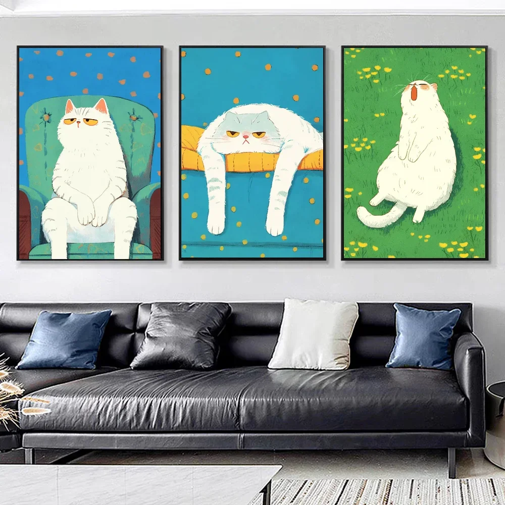 Vintage Wall Art, Funny Animals Kawaii Cats, High Definition Canvas Printed Poster, Home Living Room Bedroom Decorative Items