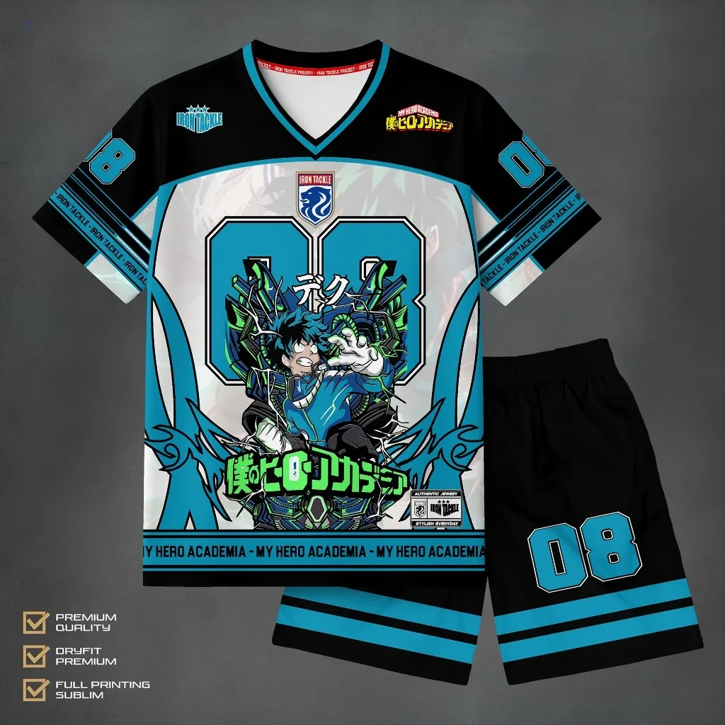 Bandai Izuku Midoriya Ensemble Athleisure My Hero Academia Anime T-shirt et short pour adultes et enfants, été, séchage rapide, doux, confortable, léger