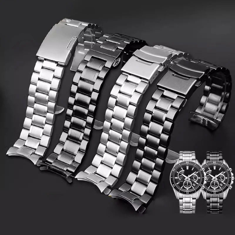 Curved end Stainless Steel Watchband 20mm 22mm For Casio EFR-303 MDV-106 EFV-540 EFV-500 BEM501 EFS-S510 EQB-501 men Watch Strap