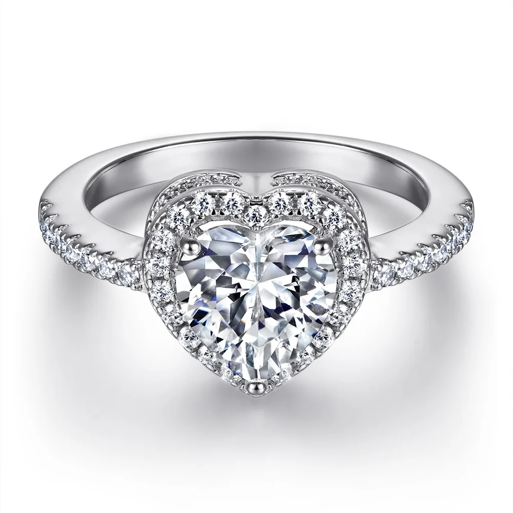 

S925 sterling silver plated 18K gold PT950 platinum heart gemstone fashion ring for women, simple and personalized ring ring
