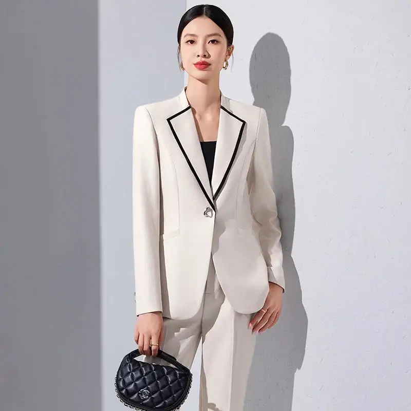 Elegant Single Button Blazer Suit Pant Sets for Women 2 Pieces Business Formal Office Outfit Autumn Plus Size Jacket Trousers