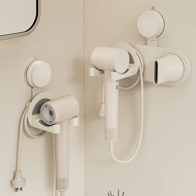 HeMu Suction Cup Hair Dryer Holder Wall Mount No-drill Blow Dryer Bracket with Cord Storage Bathroom Hairdryer Organizer