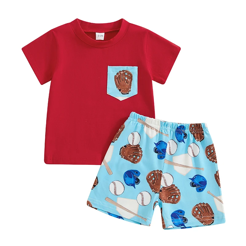 

Kids Boys Shorts Set Short Sleeve T-shirt with Baseball Print Shorts Toddler Set Summer Outfit