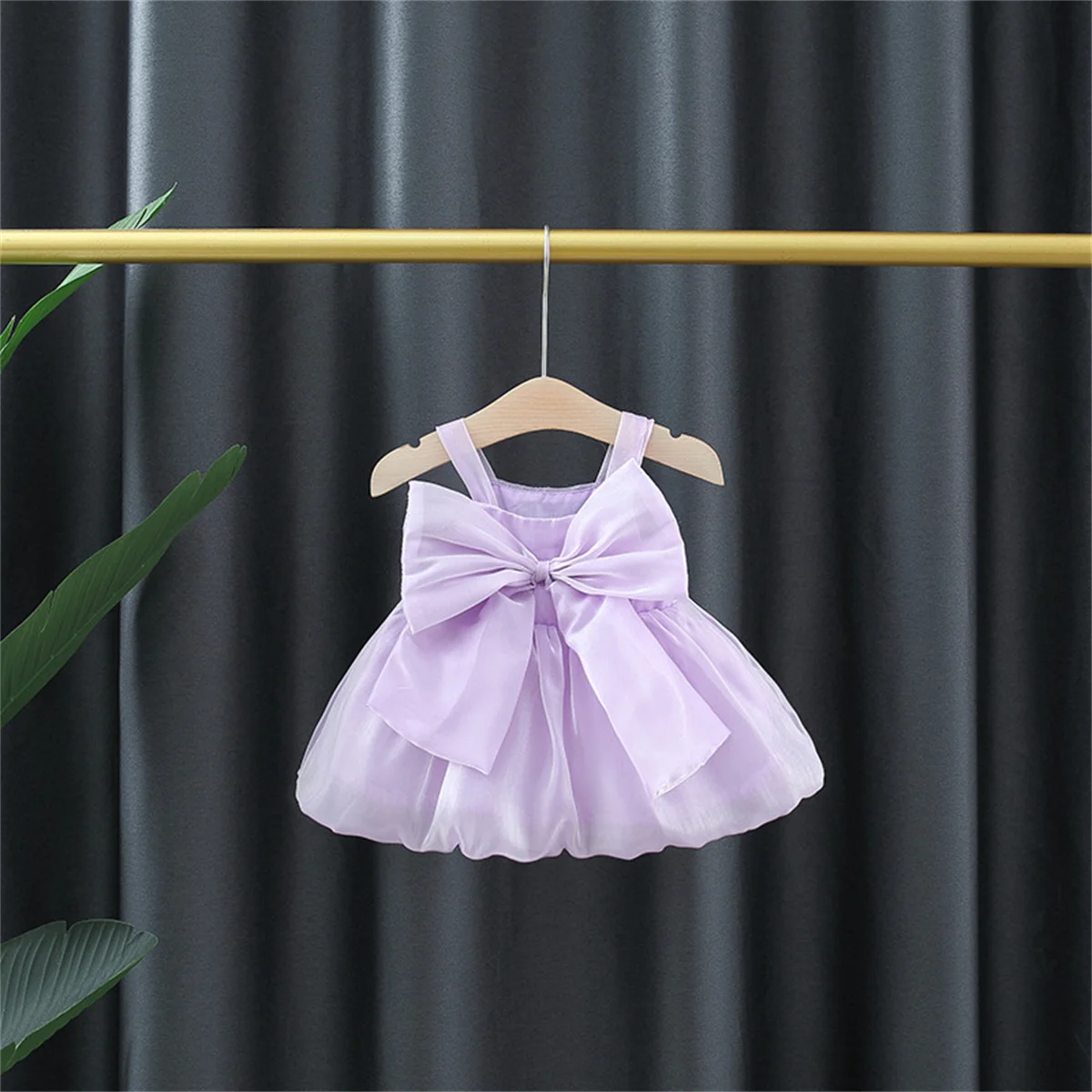 Summer outfit 0-3 year old baby girl birthday party dress baby bow solid color sweet suspender princess dress