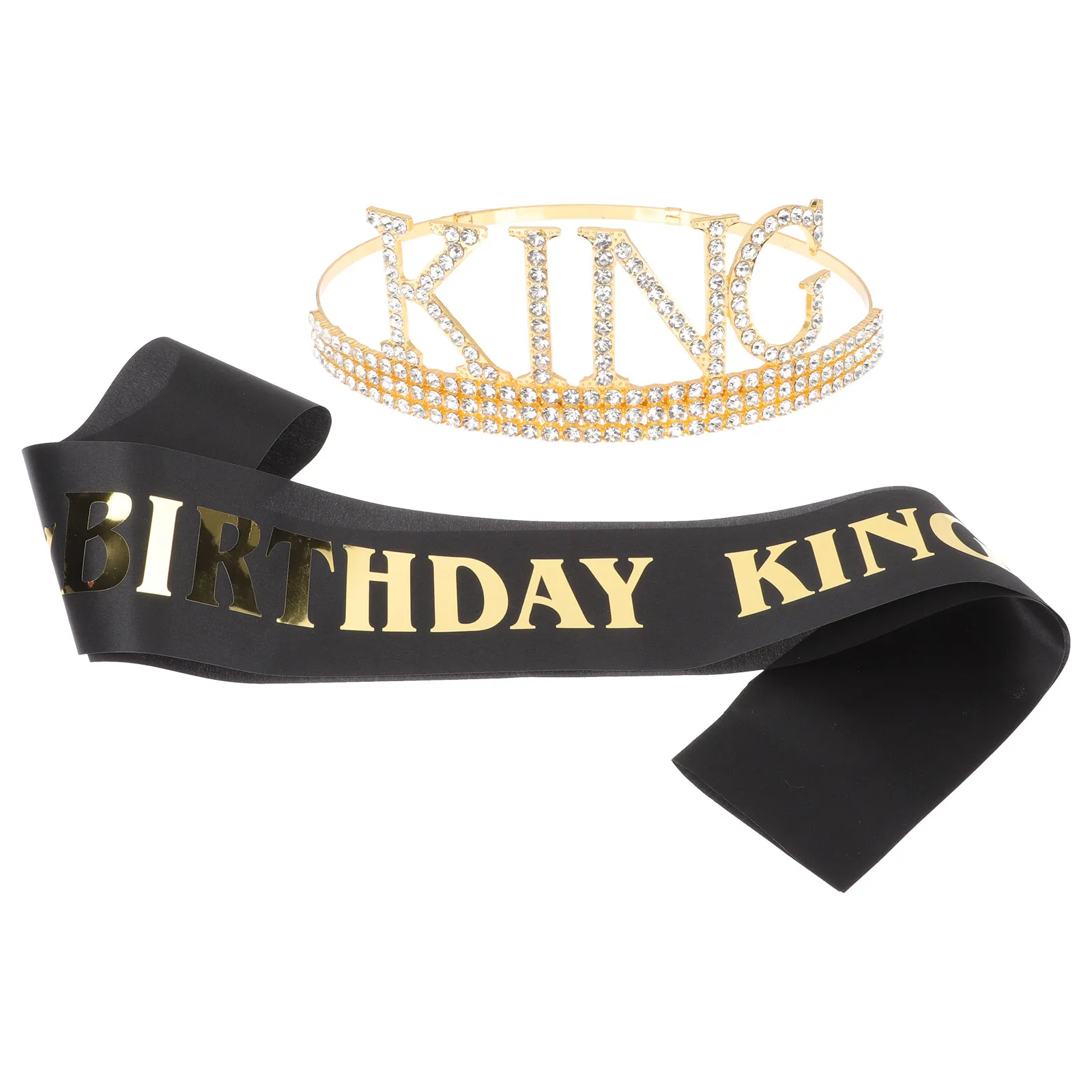 

1Set Men's Rhinestone Crown and Sash Set King Crown Costume Accessory Birthday Decoration Prom Decor Daily Fashion