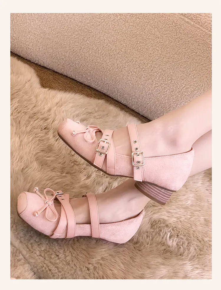 Sheepskin Version Inner Height Increase 6CM Cross Buckle Strap Thin Mary Jane Shoes 2026 Retro Bow Ballet Shoes Single Shoes