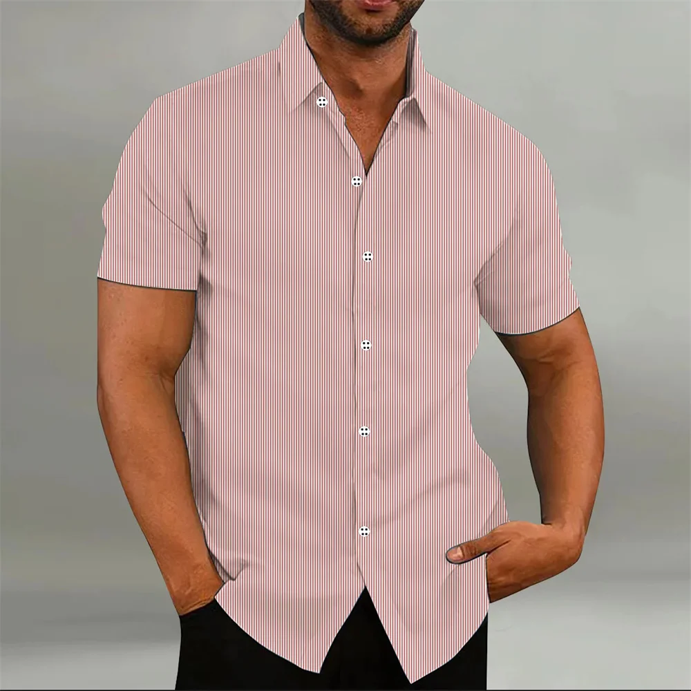 Men's Fashion Loose Striped Shirt 9 Color Shirt Casual Breathable Lapel Button Short Sleeve Shirt Top Comfortable Soft Fabric