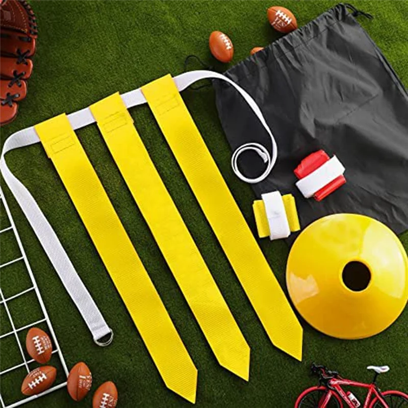 A18E-24 Set Sabuk dan Bendera Sepak Bola Bendera Pemain, Termasuk 24 Sabuk, 72 Bendera 18 Kerucut dengan Tas Pembawa untuk Latihan Remaja