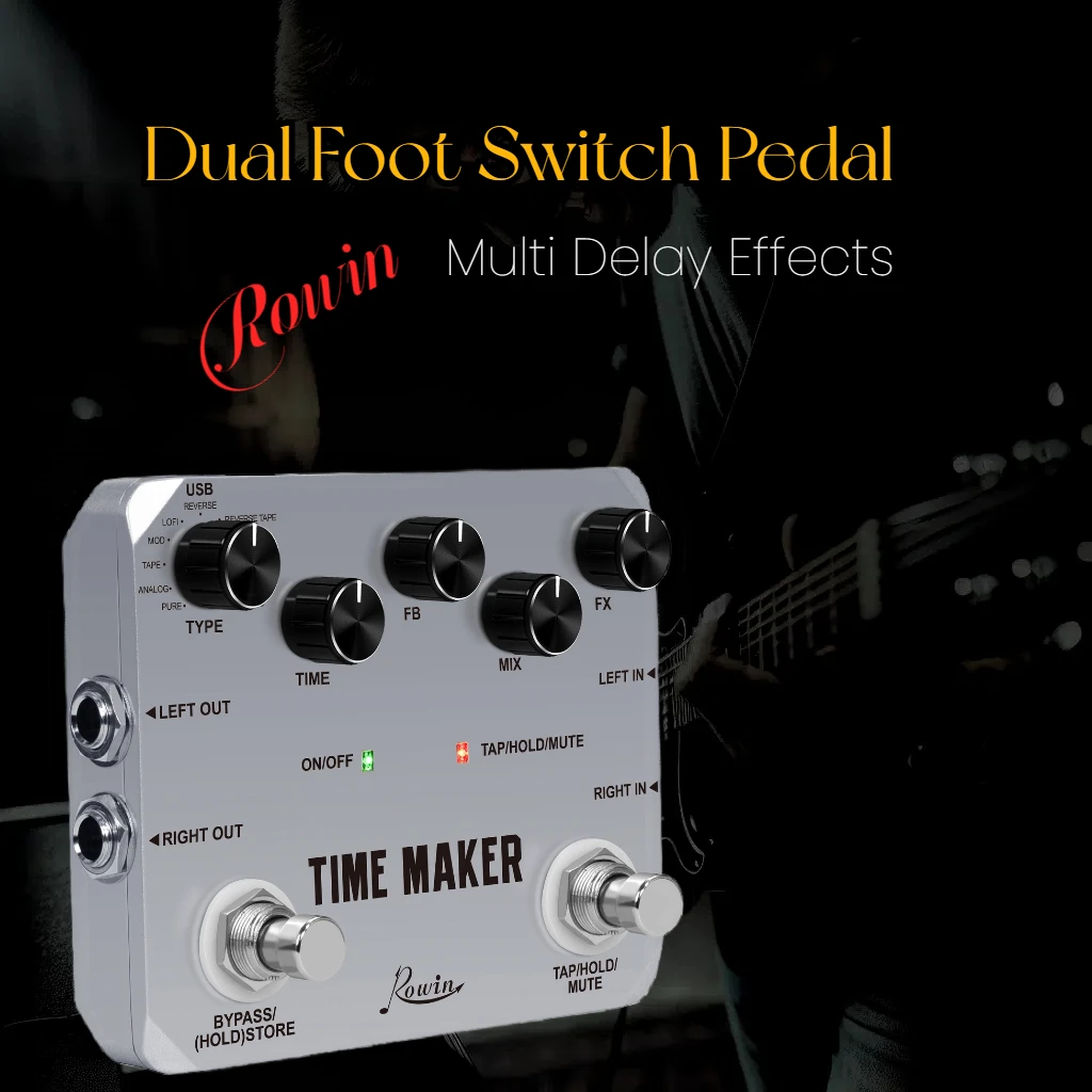 

Rowin Ultimate Delay Time Maker двойной ножной переключатель 11 типов педаль эффектов задержки Tap Tempo функция для гитары бас