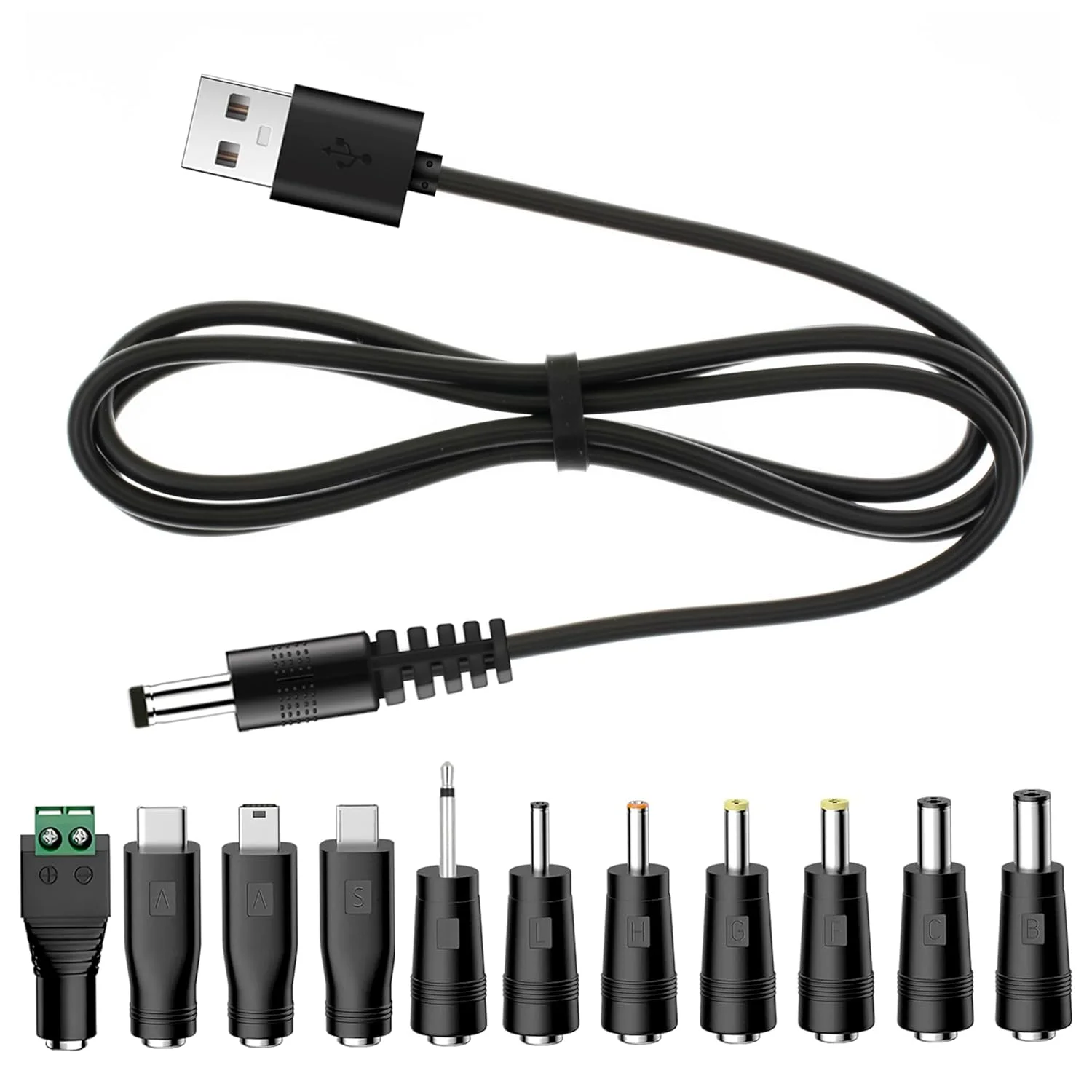11-in-1 Universal 5V USB to DC Charging Cable 3.3FT, Multi Plug for Electronics 5.5x2.1 5.5x2.5 Micro USB Type-C Mini USB