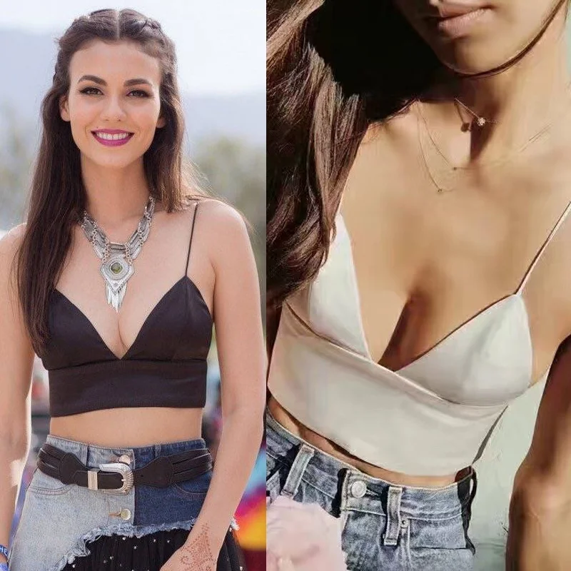 

Sexy Silk Strapless Bra Thin No-Ring Underwear Button Slim Vest Women's Lingerie Comfortable Breathable Summer Base Layer Top