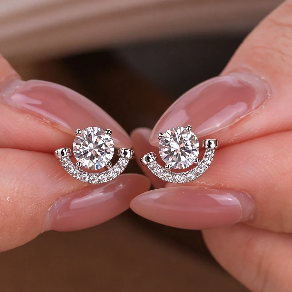 Anting Tusuk Berbentuk Senyum - Moissanite Stud Earrings Round Cut 1Ct ulasan dan harga