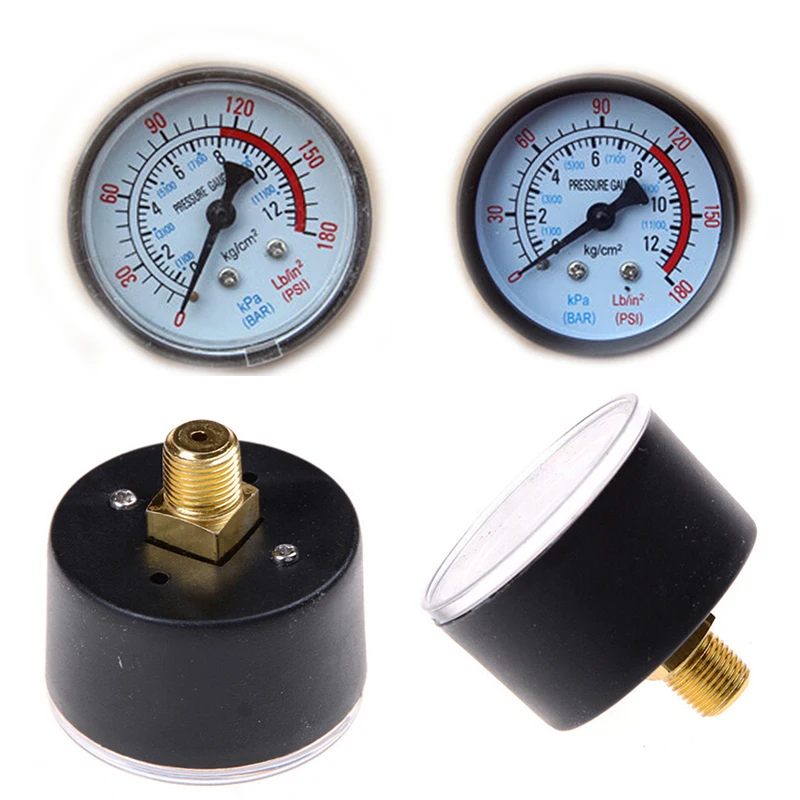 1pcs Air Compressor Pneumatic Hydraulic Fluid Iron Shell Bar Air Pressure Gauge Double Scale 0-12Bar / 0-180PSI