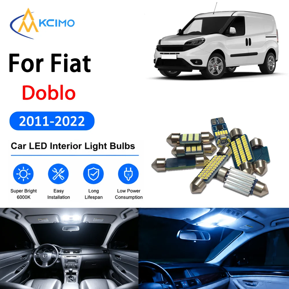 KCIMO Easy Install LED Interior Light Kit for Fiat Doblo 2011-2022 Premium Reading Bright Safer Dome Trunk Mirror Lamps Canbus