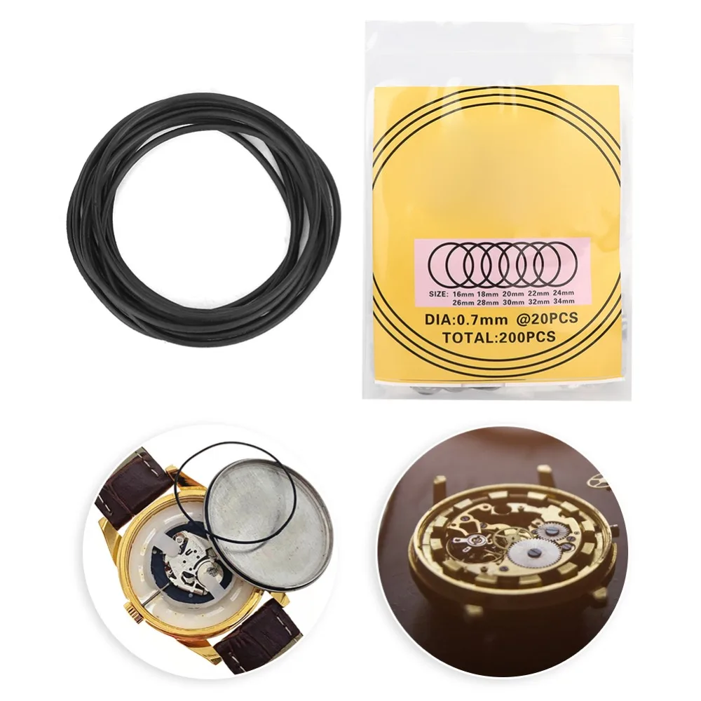 

200pcs Durable Rubber Material O Ring 0.7mm Thickness Black Color Waterproof Seal Rubber Seal Watch Repair