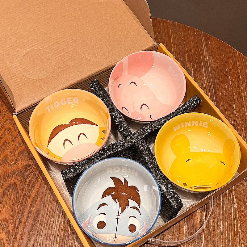 Disney Animated Winnie The Pooh High Temperature Ceramic Bowl Cartoon Household Rice Bowl Gift Box Set Tableware Exquisite Gift