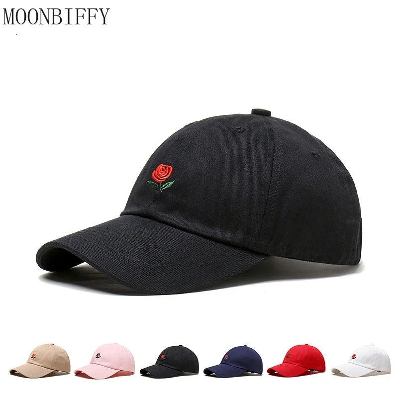 Summer Baseball Cap Rose Embroidery Outdoor Sports Cotton Snapback Hats for Men Women Fashion Comfortable Sunshade Couple Hat