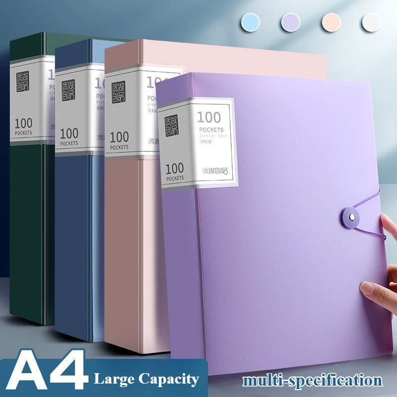 A4 File Folder Document Folder with 40/60/100 Pages Transparent Insert Paper Document Organizer File Bag Office School Supplies