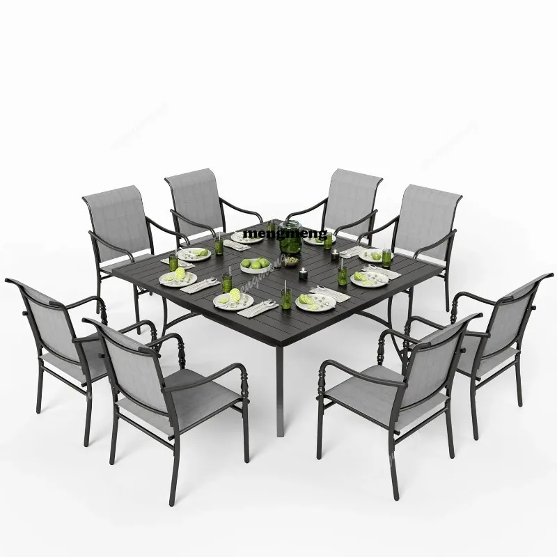 

9 Piece Patio Dining Set, 8 x Textilene Dining Chairs, 60" Square Outdoor Dining Table with 1.57" Umbrella Hole,, Customized