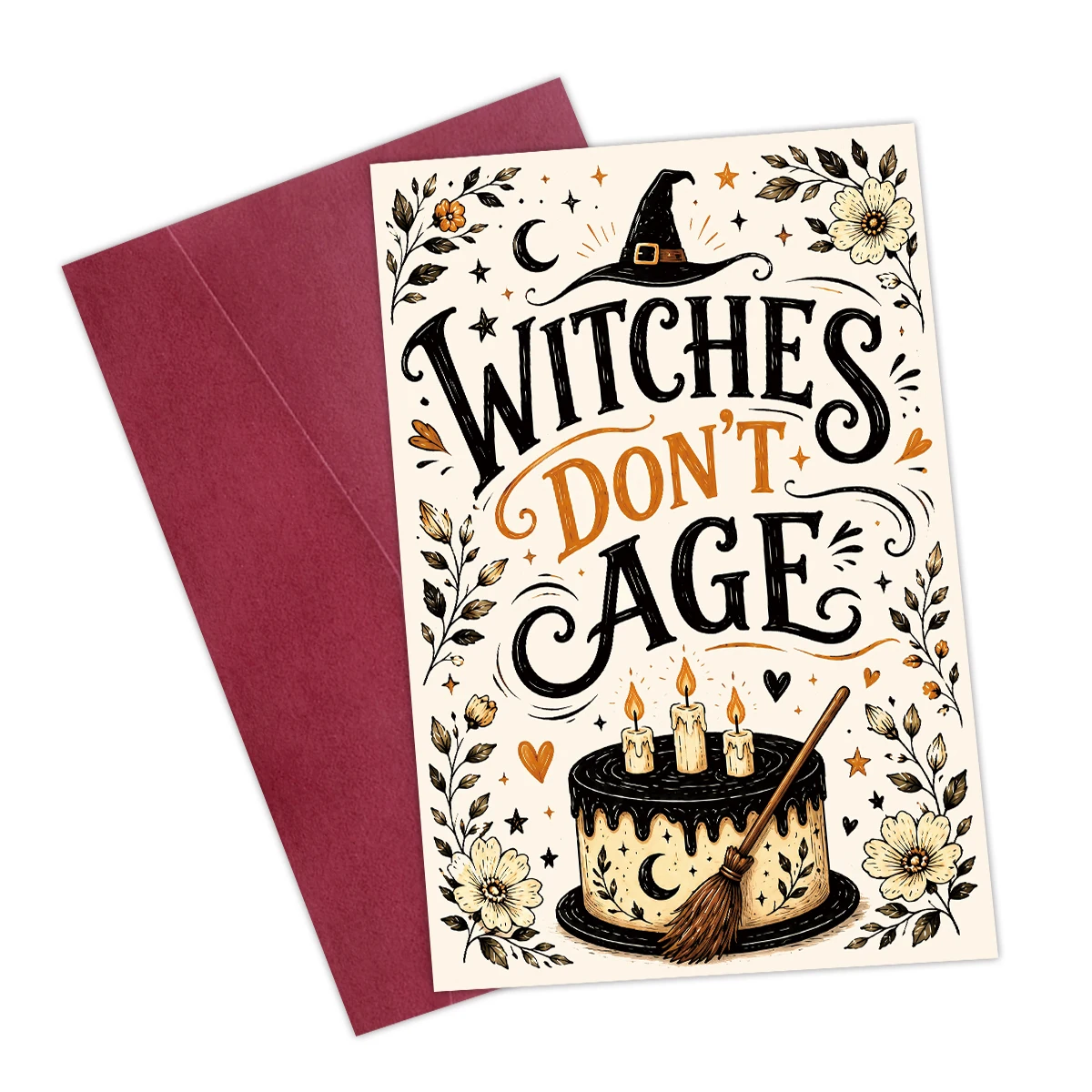 1 Stück „Witches Don't Age“-Hexen-Geburtstagskarte mit Umschlag, magisches okkultes Feiergeschenk für Wicca-Frauen, Freunde, Halloween-Party
