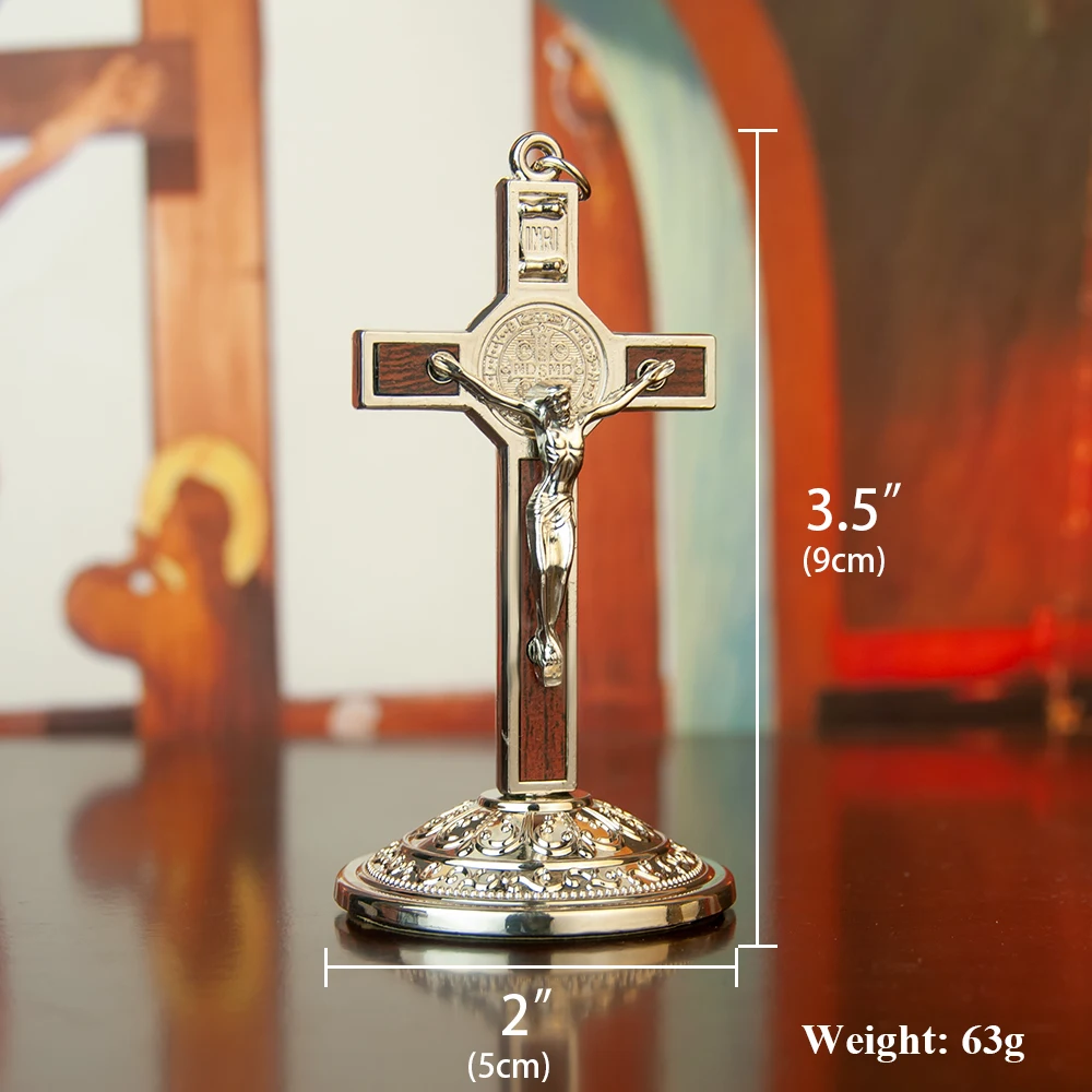 Catholic Cross Saint Benedict Cross 3.5In Gold Silver Plated Alloy Craft Church Spiritual Gift Religious Decor