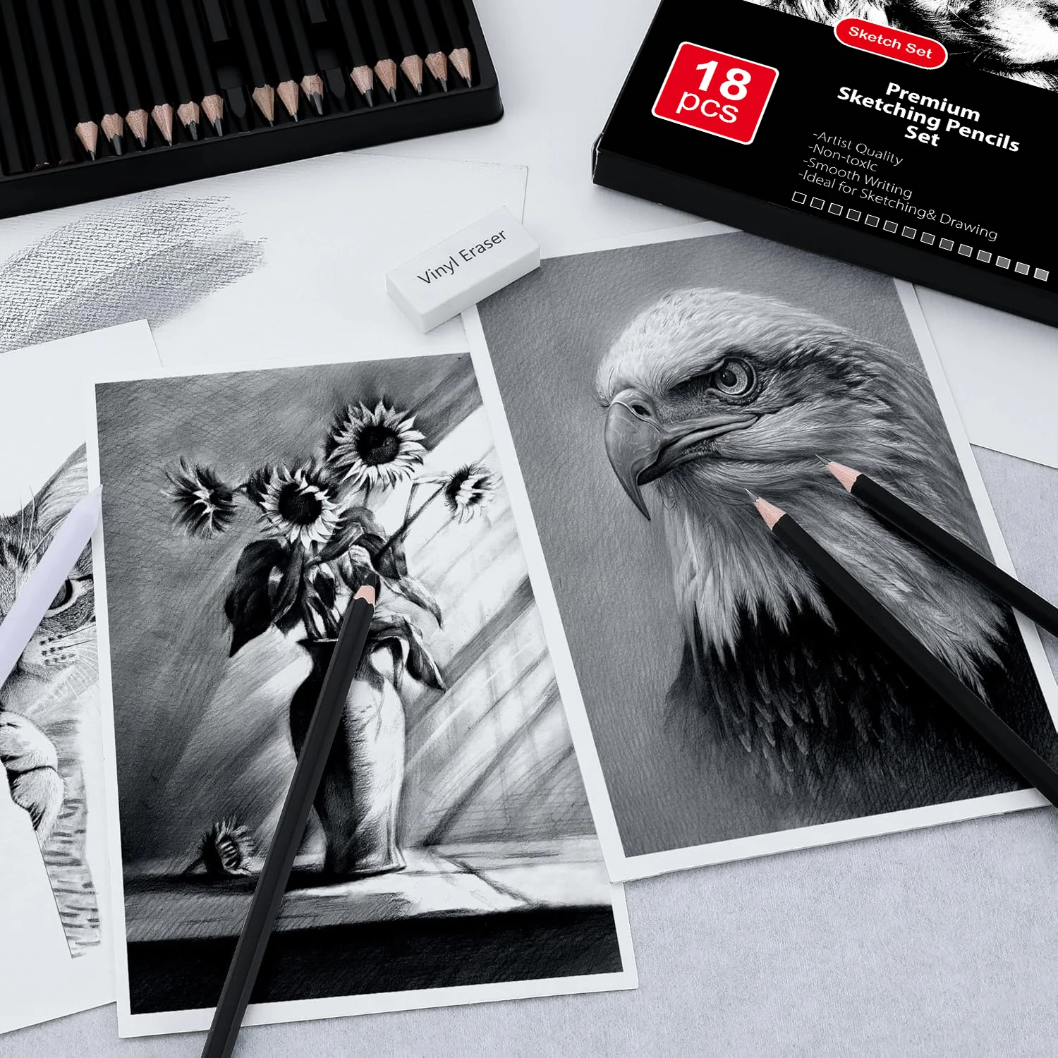 مجموعة رسم مكونة من 14-58، لوازم رسم فنية احترافية مع كراسة رسم ثلاثية الألوان، جرافيت، قلم فحمي، مثالية للتظليل #6