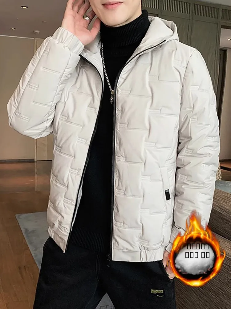 

Men's Thiened Cotton Jaet down Casual Faionable Warmth Autumn Winter Coat Zipper Decoration Long Sve Hooded Zipper C...