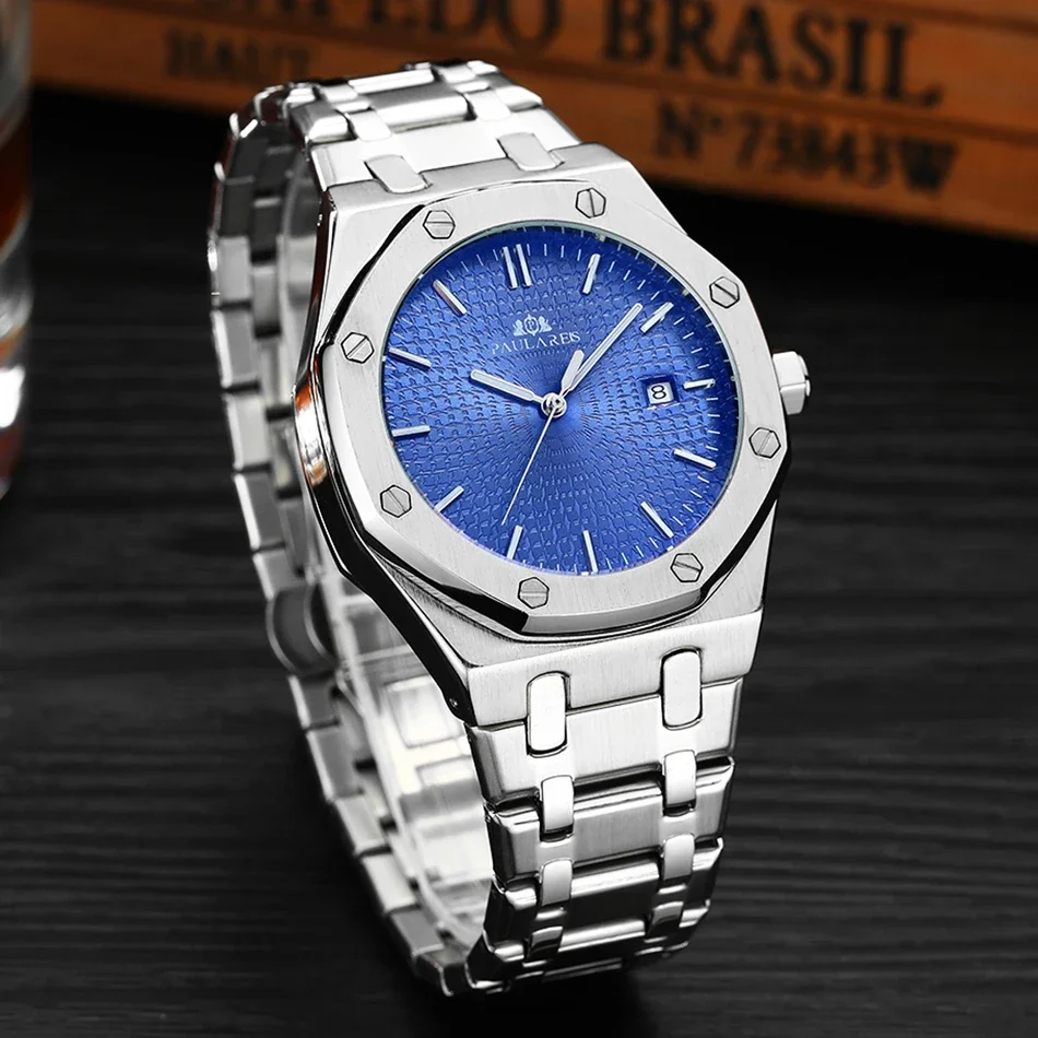 Automatic Watches for Men Mechanical Self Wind Movement Stainless Steel Business Blue Rose Yellow Gold Date Reloj Hombre Baratos