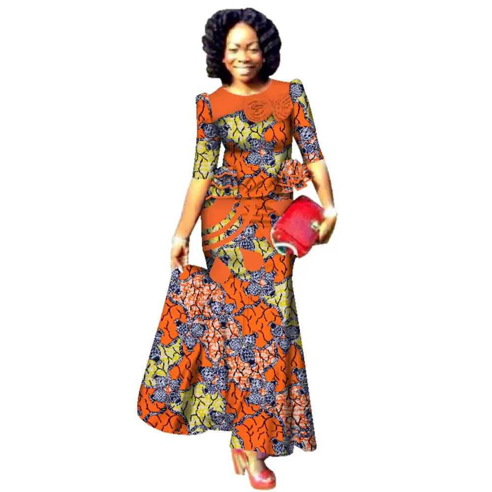 

Bintarealwax модные африканские комплекты Skrit для женщин, традиционная африканская одежда больших размеров, элегантный женский комплект Dashiki WY2487