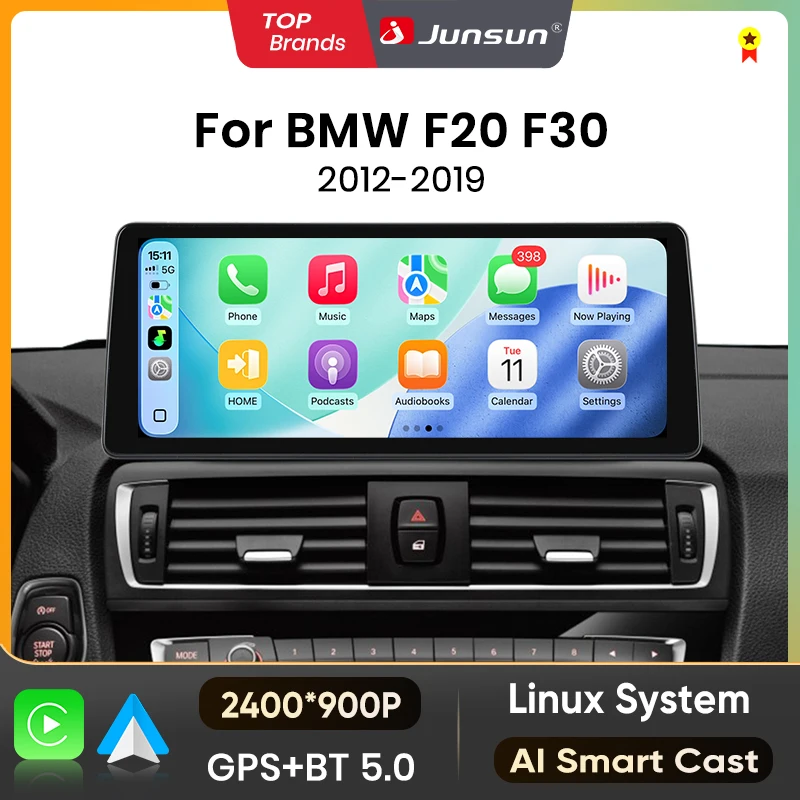Junsun 2400*900 Ultra-Dünner Touchscreen Drahtloses Carplay Android Auto Linux-System Autoradio für BMW 1 2 3 4 Serie F20 F21 F22 F23 F30 F31 F33 F36 2012-2019 GPS-Navigation Multimedia-Player