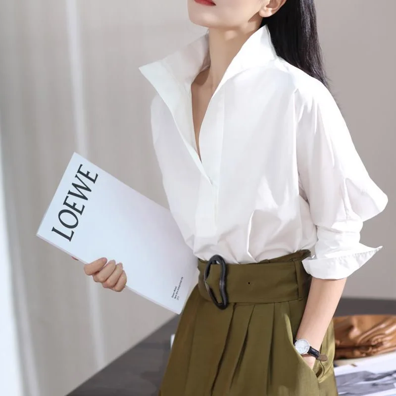 Fashion Have Style Temperament Solid Color Blouse Women New 3/4 Sleeve Classic Korean Bat Style Lady All-match Pullover Shirt