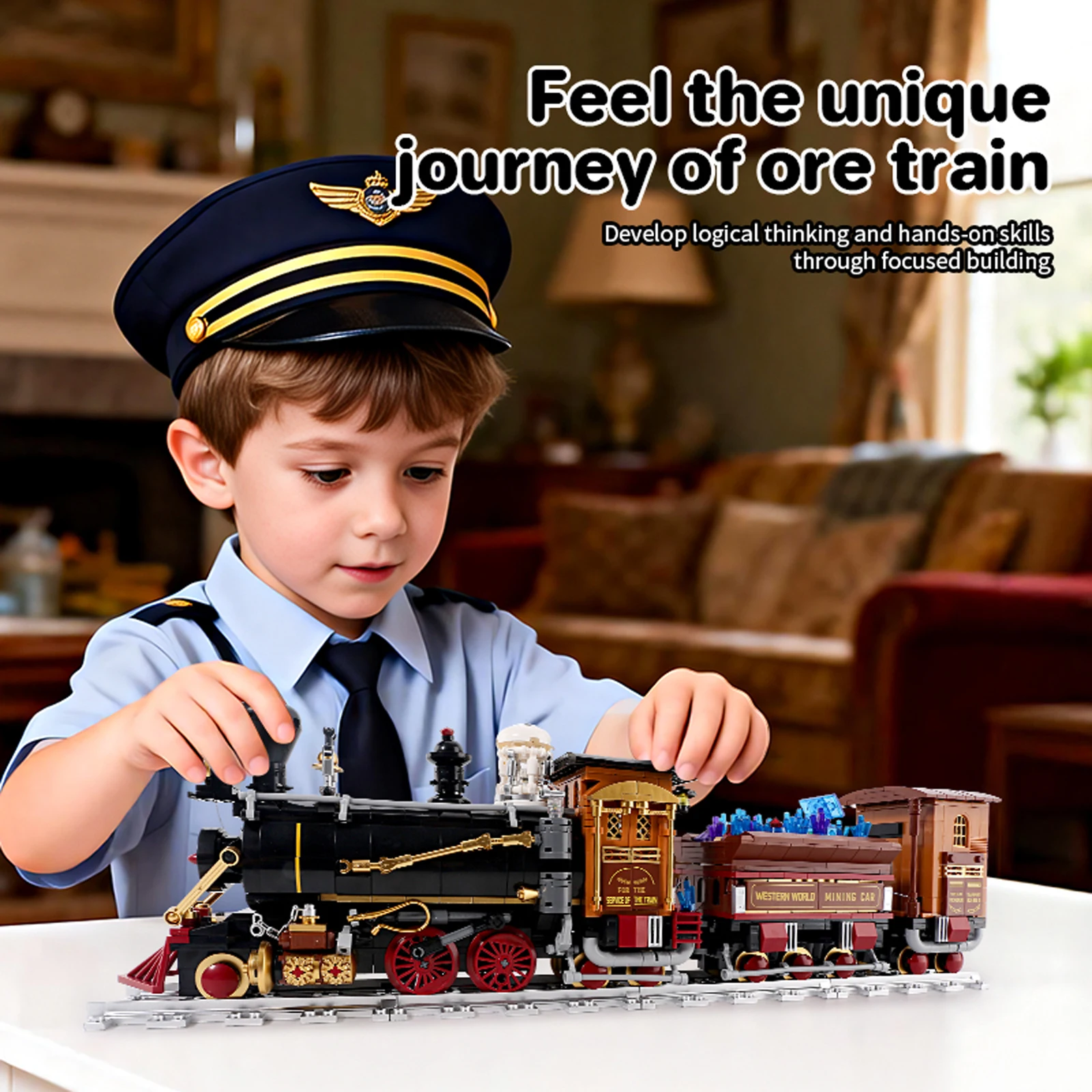 KQ302 1402 pièces Train de minerai mécanique blocs de construction Steampunk créatifs avec lumières LED pour adultes