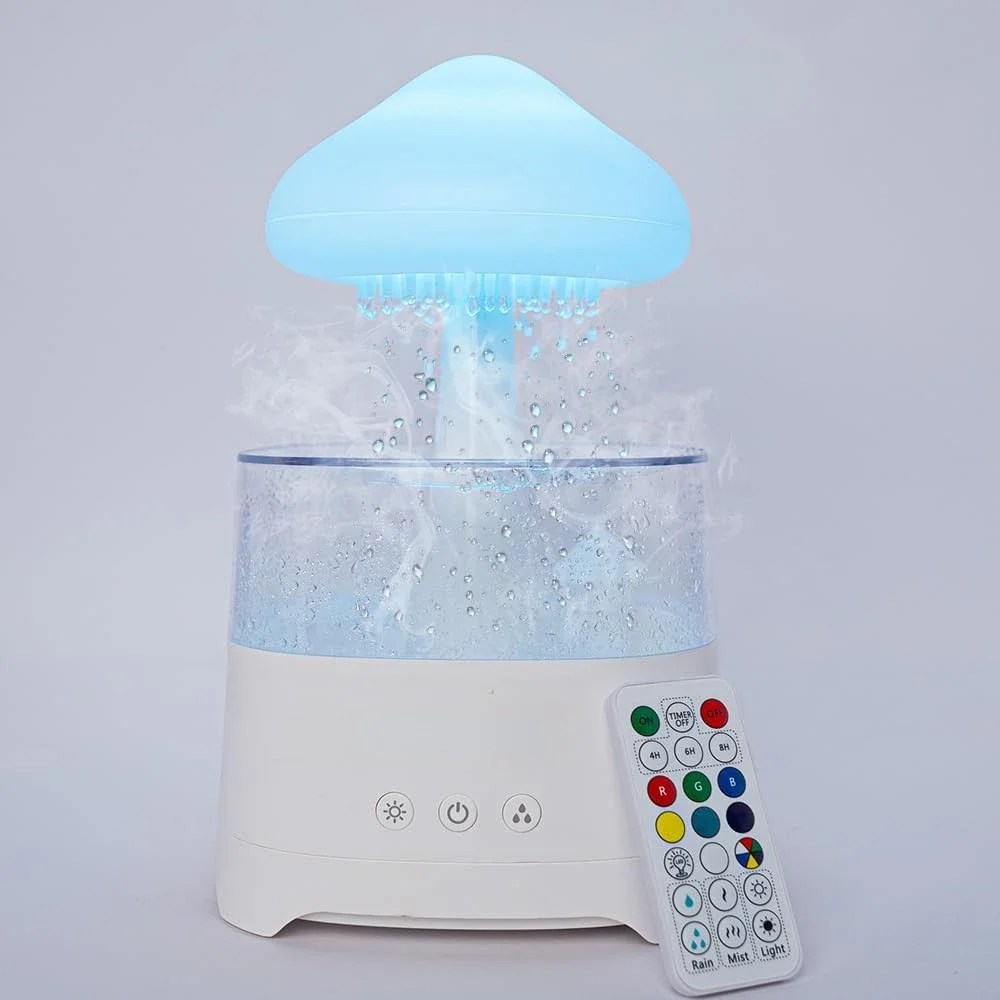 

Refillable Modern Rain Cloud Humidifier with 2X Cooling Rate, Ultrasonic Aromatherapy Diffuser Controlled by Remote. 7 Color Nig