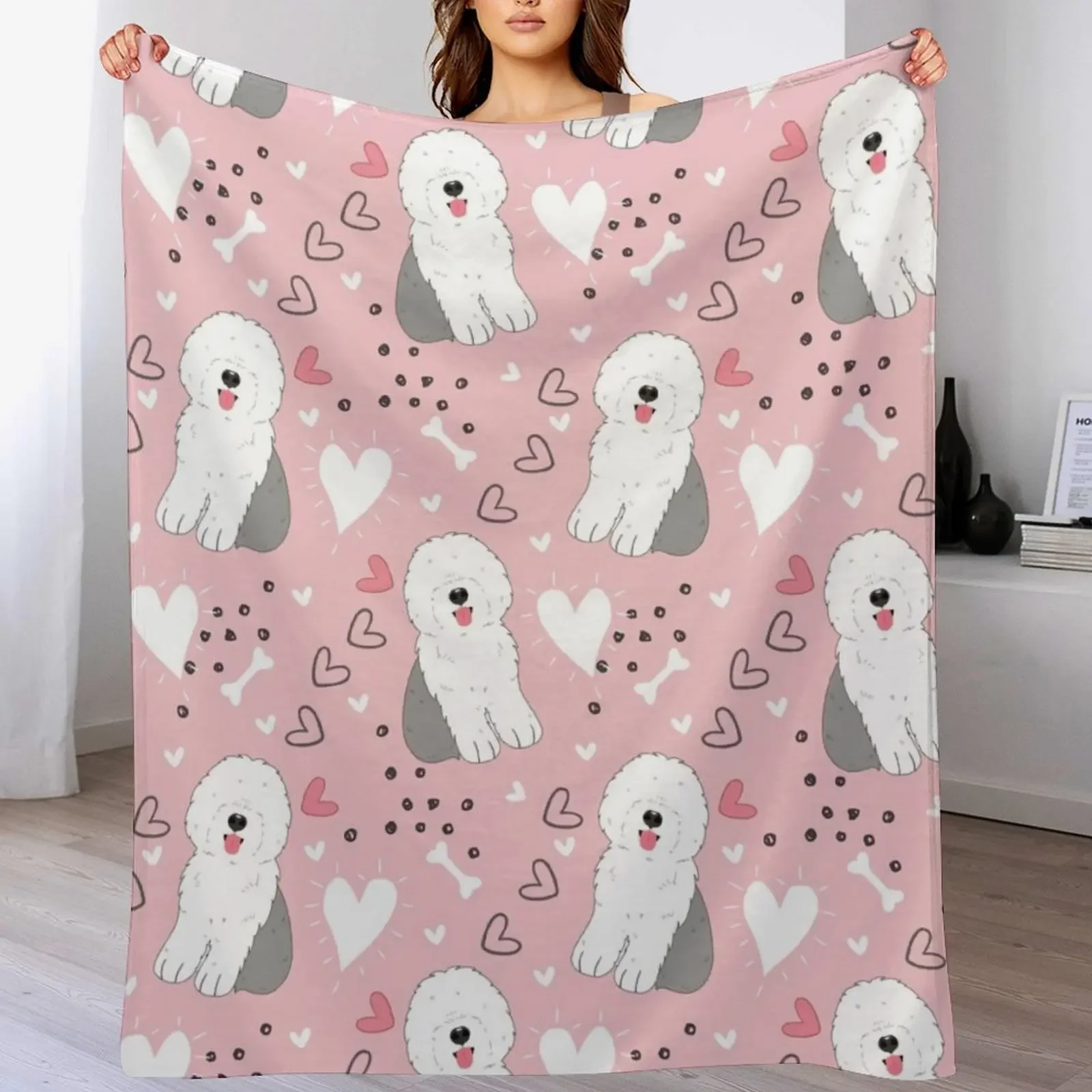 

Cute Grey Gray and White Old English Sheepdog Puppy Throw Blanket Loose Bed Fashionable warm winter Giant Sofa Blankets