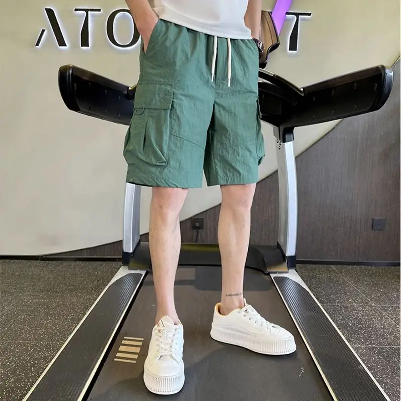 Short Pants for Men with Draw String Hip Hop Khaki Mens Cargo Shorts Loose Wide Baggy New in Comfortable Clothing Elegant Cotton